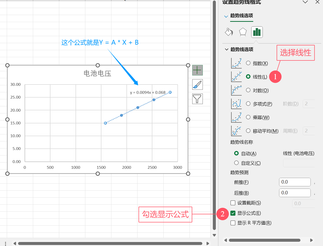 Excel 显示拟合公式