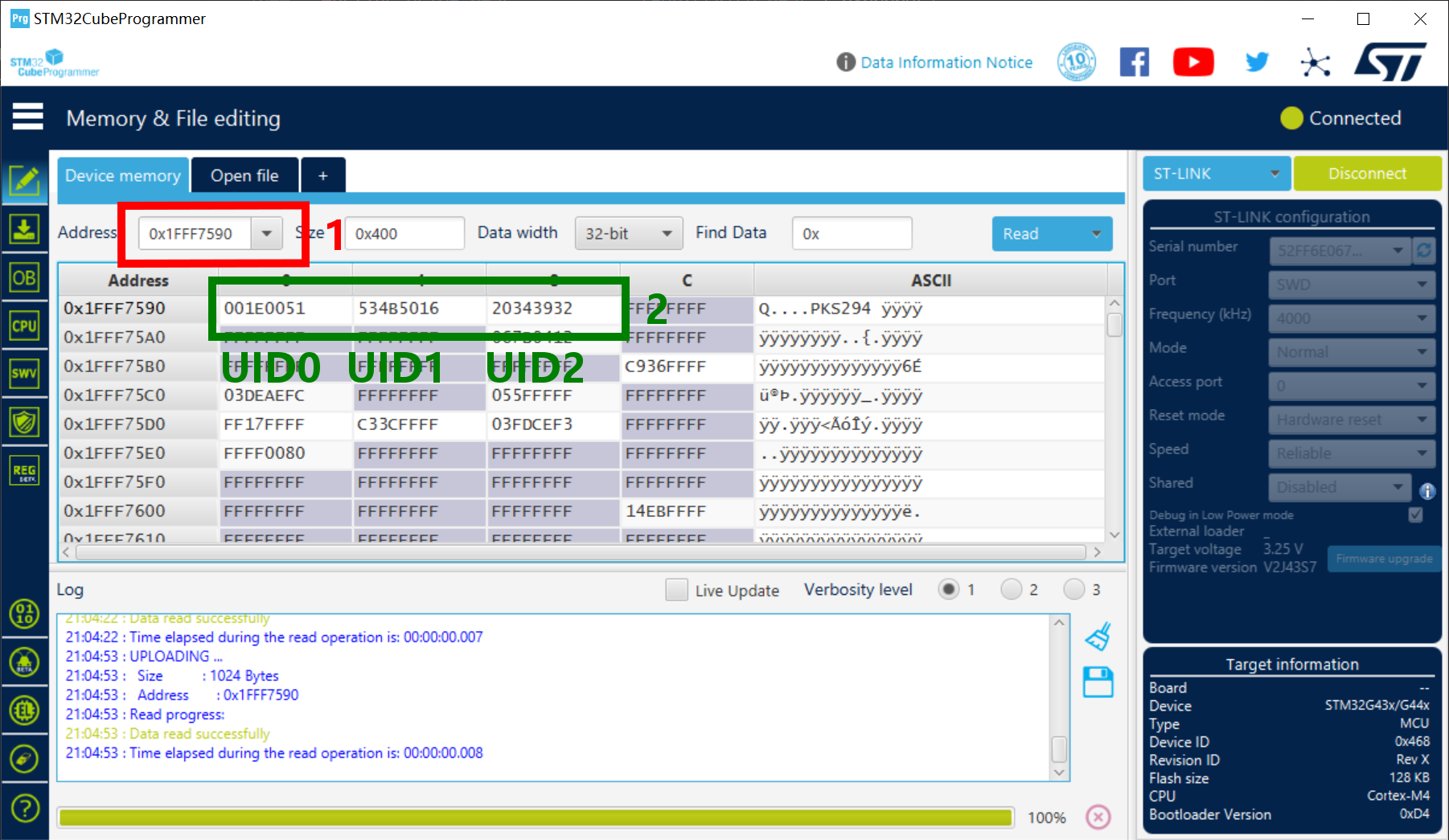CubeProgrammer 读取 UID 页面